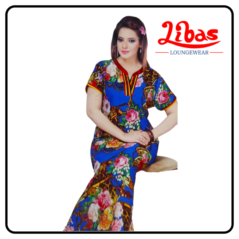 Women full length cotton nighty with zip closure - AL017 Women full length cotton nighty with zip closure - AL017