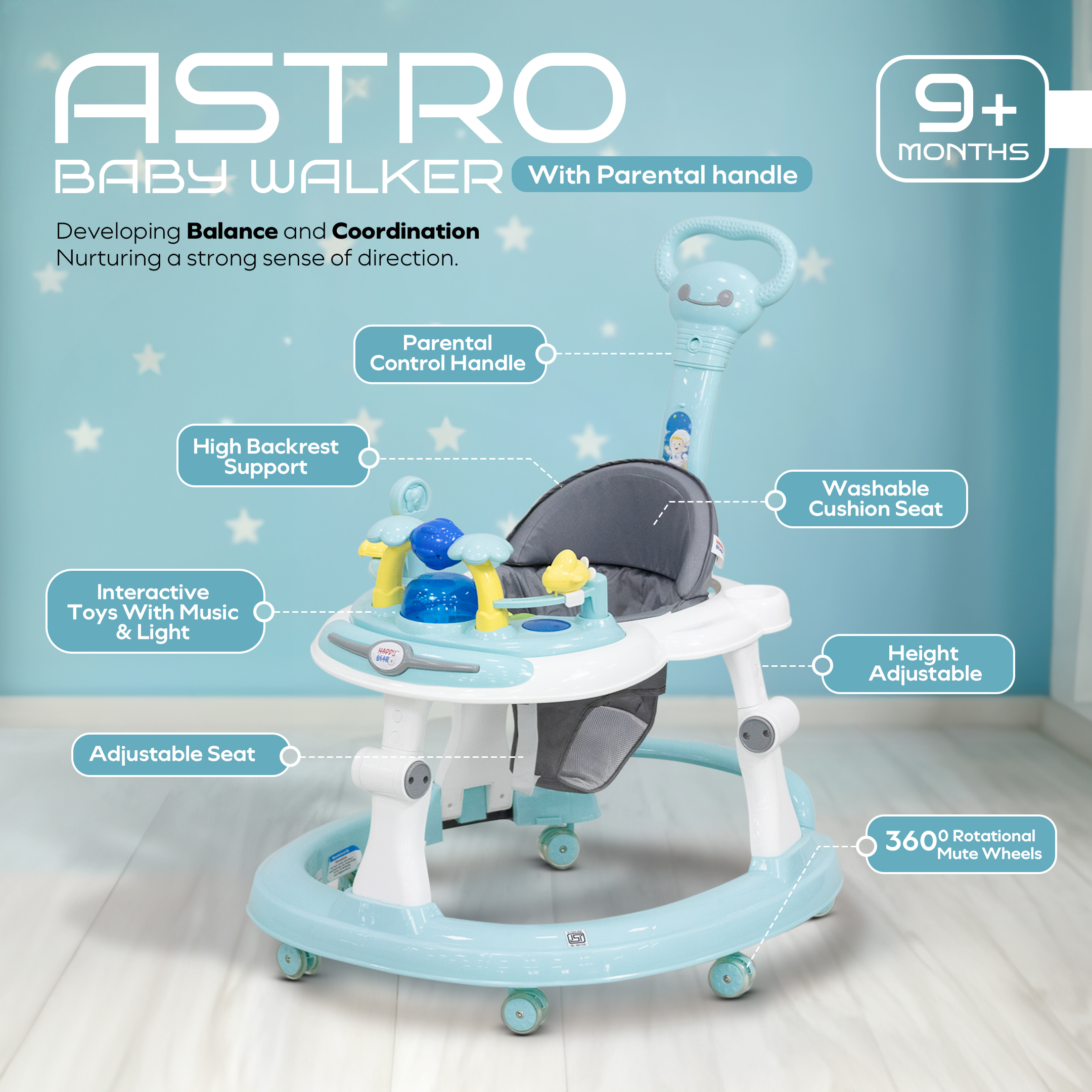 Baby Walker with Push Handle – Blue Baby Walker with Push Handle – Blue