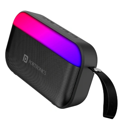 Portronics Plugs 2 8W Portable Bluetooth Speaker with Inbuilt Mic, Dynamic RGB Lights, Bluetooth 5.3V, USB Drive Port, SD Card Port, IPX5 Water Resistant, Integrated Controls, Type C Charging(Black) Portronics Plugs 2 8W Portable Bluetooth Speaker with Inbuilt Mic, Dynamic RGB Lights, Bluetooth 5.3V, USB Drive Port, SD Card Port, IPX5 Water Resistant, Integrated Controls, Type C Charging(Black)