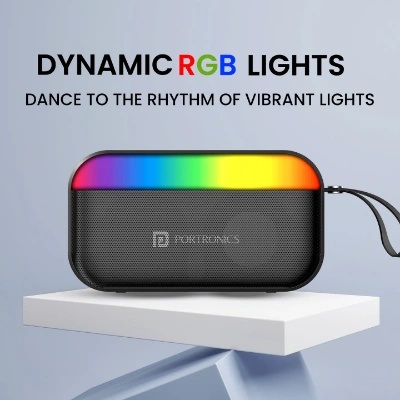 Portronics Plugs 2 8W Portable Bluetooth Speaker with Inbuilt Mic, Dynamic RGB Lights, Bluetooth 5.3V, USB Drive Port, SD Card Port, IPX5 Water Resistant, Integrated Controls, Type C Charging(Black) Portronics Plugs 2 8W Portable Bluetooth Speaker with Inbuilt Mic, Dynamic RGB Lights, Bluetooth 5.3V, USB Drive Port, SD Card Port, IPX5 Water Resistant, Integrated Controls, Type C Charging(Black)