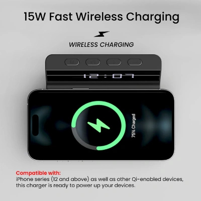 Portronics Freedom 4A a Desktop Wireless Mobile Charger with QC Adapter for Fast Charging and Alarm Clock (Black) Portronics Freedom 4A a Desktop Wireless Mobile Charger with QC Adapter for Fast Charging and Alarm Clock (Black)