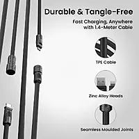 Portronics Konnect Tetra 60W 4 in 1 Multi Functional Fast Charging PD Cable with 1.4M Length, 480Mbps Data Sync, Compatible with All Type C Android Smartphone & Lightning Device(Black) Portronics Konnect Tetra 60W 4 in 1 Multi Functional Fast Charging PD Cable with 1.4M Length, 480Mbps Data Sync, Compatible with All Type C Android Smartphone & Lightning Device(Black)