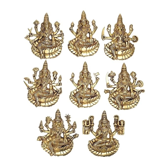 Brass Astha Lakshmi Wall Mount Plate Set - 5.8 Inch Height Brass Astha Lakshmi Wall Mount Plate Set - 5.8 Inch Height