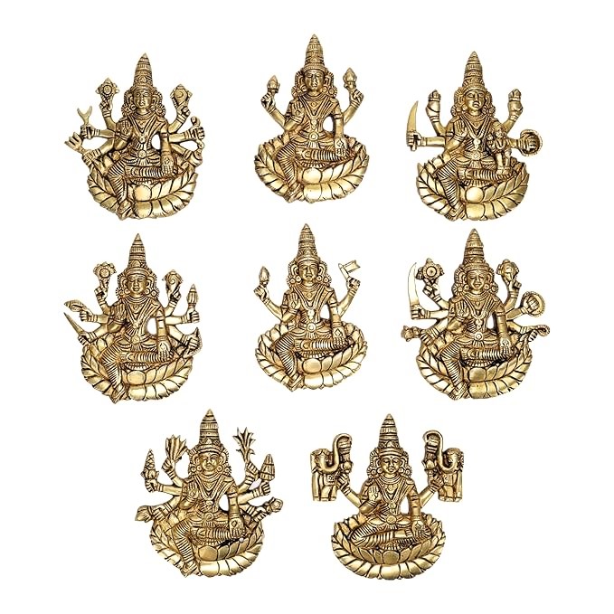 Brass Astha Lakshmi Wall Mount Plate Set - 5.8 Inch Height Brass Astha Lakshmi Wall Mount Plate Set - 5.8 Inch Height