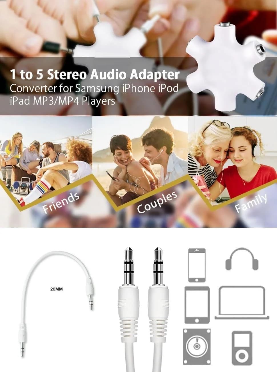 Audio Splitter 1X5 Hexagon Earphone Adaptor