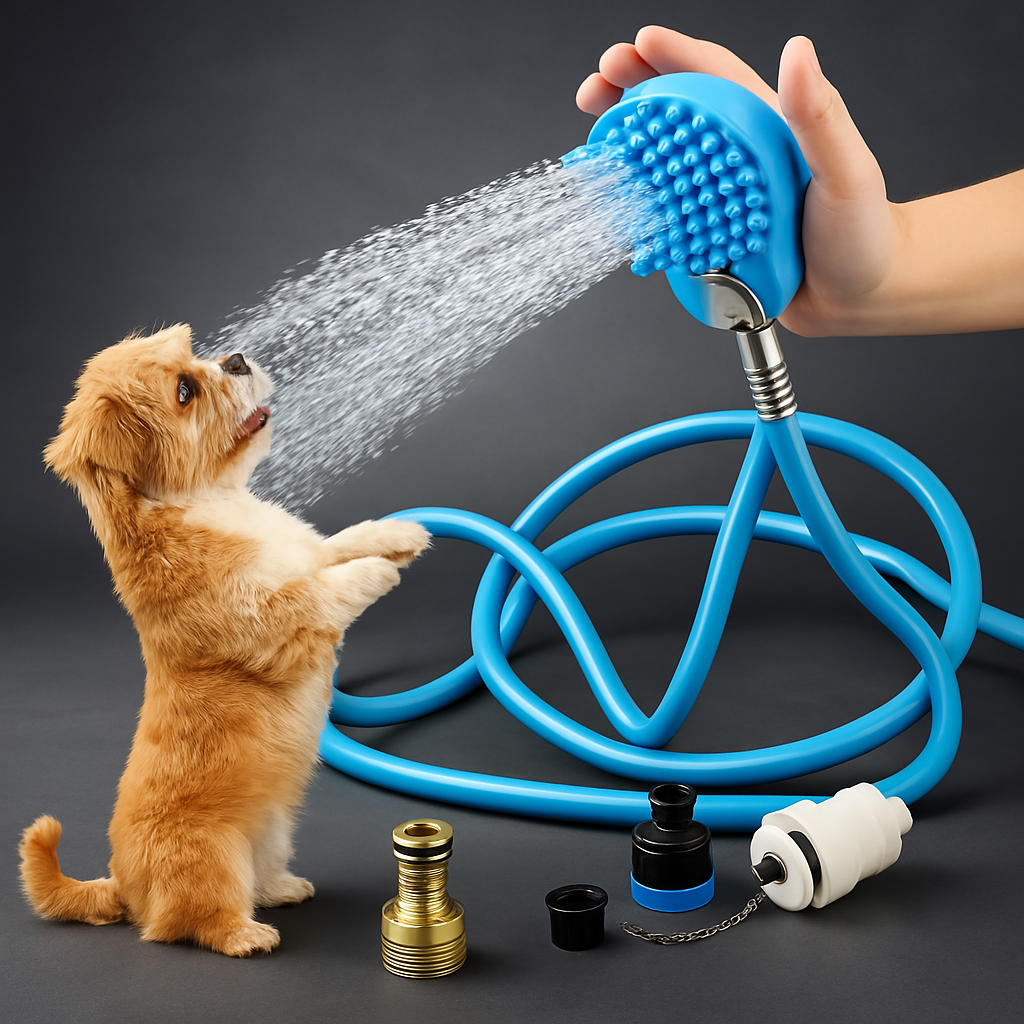 Pet Shower Kit 3 in 1 Shower Sprayer, Massager, Adjustable Handheld Sprayer Shampoo Brush