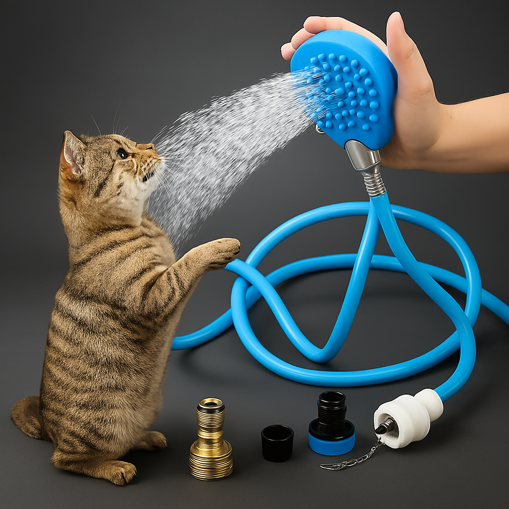 Pet Shower Kit 3 in 1 Shower Sprayer, Massager, Adjustable Handheld Sprayer Shampoo Brush