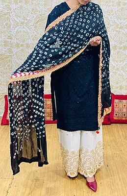 Bandhani Dupatta Set-Black