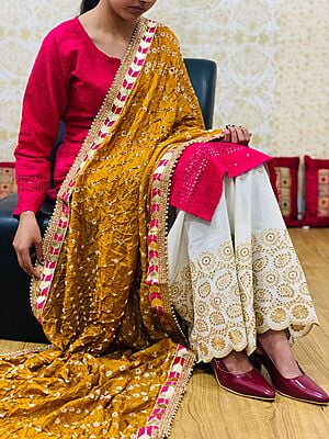 Bandhani Dupatta Set-Brown