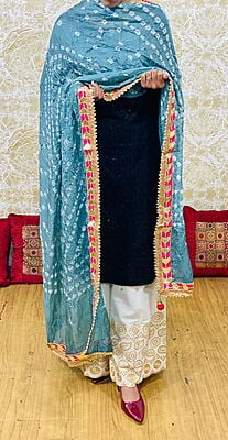 Bandhani Dupatta Set-Grey