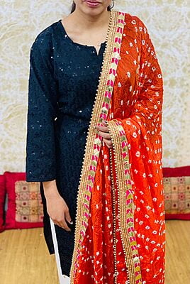 Bandhani Dupatta Set-Orange