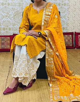 Bandhani Dupatta Set-Yellow