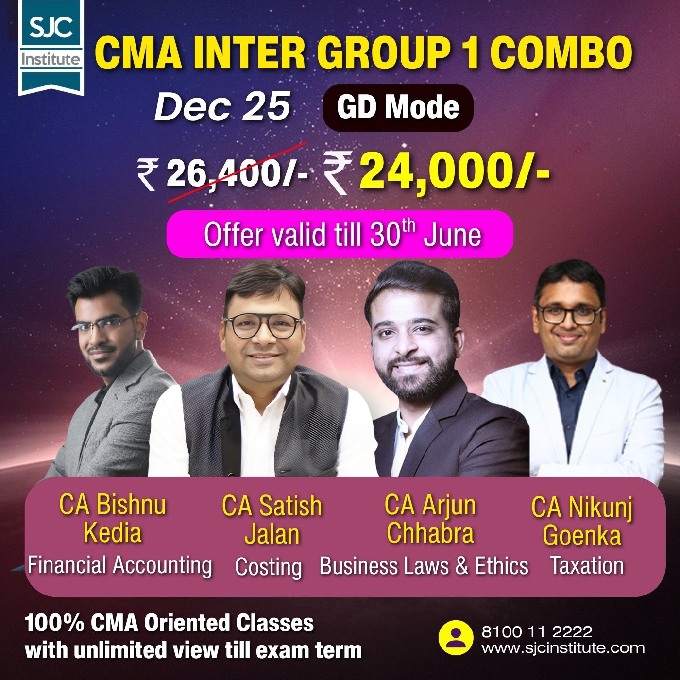 CMA Inter Group 1 All Combo (COST + BLE + TAX + FA) By CA Satish Jalan,CA Arjun Chhabra,CA Nikunj Goenka, CA Bishnu Kedia