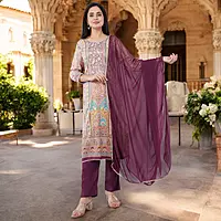 PURPLE PRINTED COTTON SALWAR SUIT SET