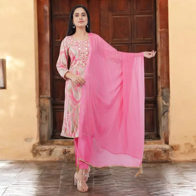 PINK EMBROIDERED COTTON SALWAR SUIT SET