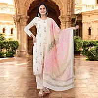 WHITE COTTON SALWAR SUIT SET WITH FLORAL PRINT