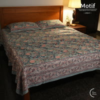 Motif Hand Block Print Cotton Bedsheet - Garden Palette Motif Hand Block Print Cotton Bedsheet - Garden Palette