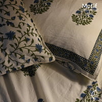 Motif Hand Block Print Cotton Bedsheet - Blue Floral Frame Motif Hand Block Print Cotton Bedsheet - Blue Floral Frame
