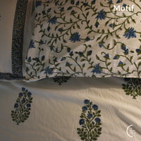 Motif Hand Block Print Cotton Bedsheet - Blue Floral Frame Motif Hand Block Print Cotton Bedsheet - Blue Floral Frame