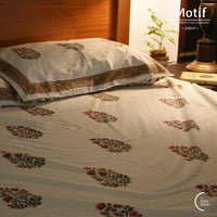 Motif Hand Block Print Cotton Bedsheet - Red Floral Frame Motif Hand Block Print Cotton Bedsheet - Red Floral Frame