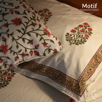 Motif Hand Block Print Cotton Bedsheet - Red Floral Frame Motif Hand Block Print Cotton Bedsheet - Red Floral Frame