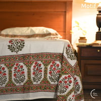 Motif Hand Block Print Cotton Bedsheet - Red Floral Frame Motif Hand Block Print Cotton Bedsheet - Red Floral Frame