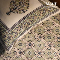Motif Hand Block Print Cotton Bedsheet - Muted Paradise (60x90) Motif Hand Block Print Cotton Bedsheet - Muted Paradise (60x90)