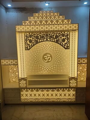 Ethereal Radiance Full Corian Mandir with Backlight