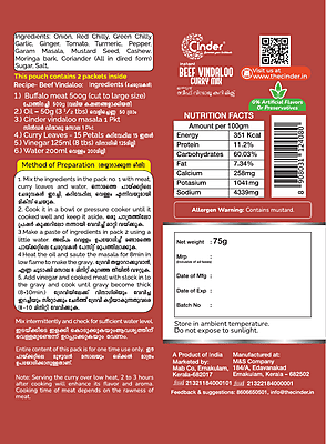 CINDER INSTANT BEEF VINDALOO MIX - 75G
