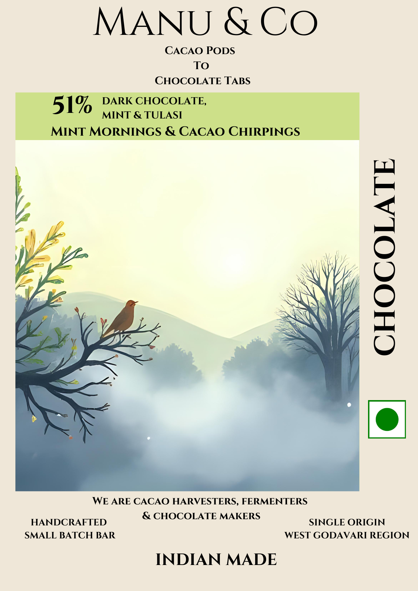 51% Dark Chocolate , Mint & Tulasi
