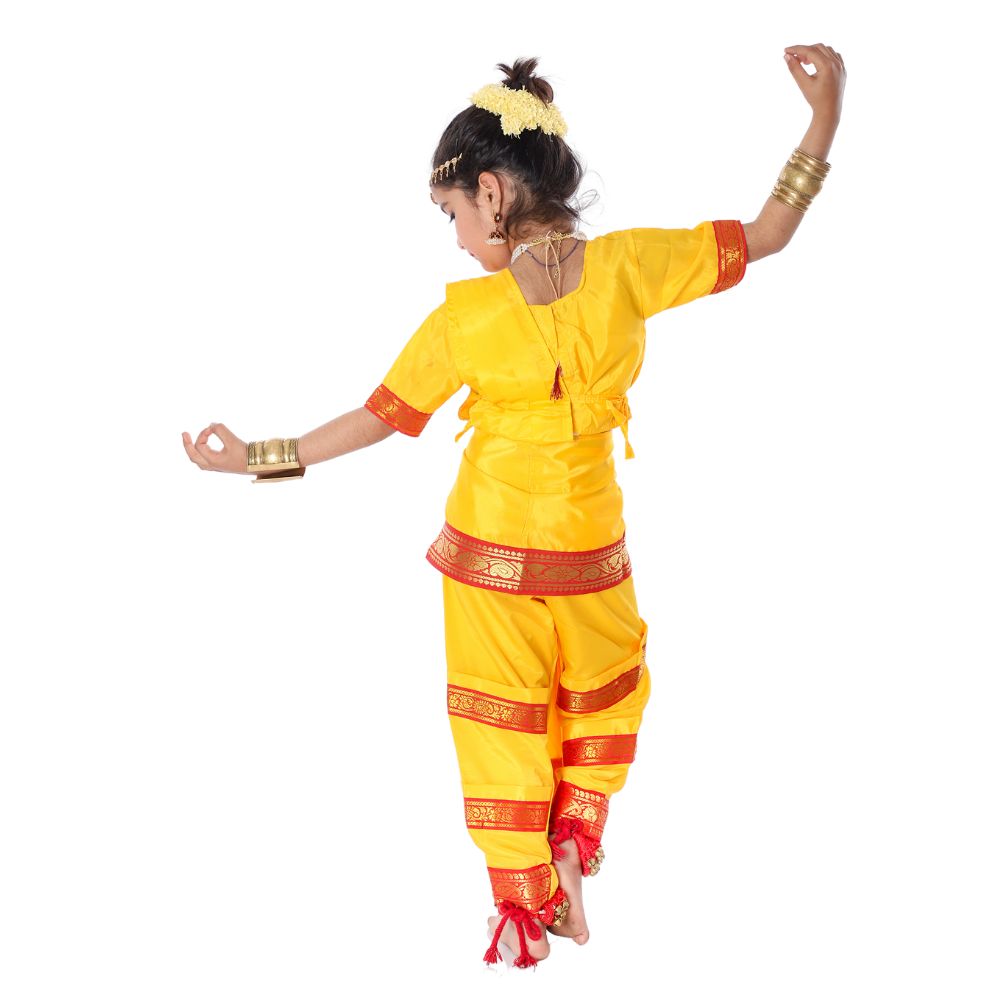 Bharatanatyam Dance Costume for Girls – Yellow with Red Border