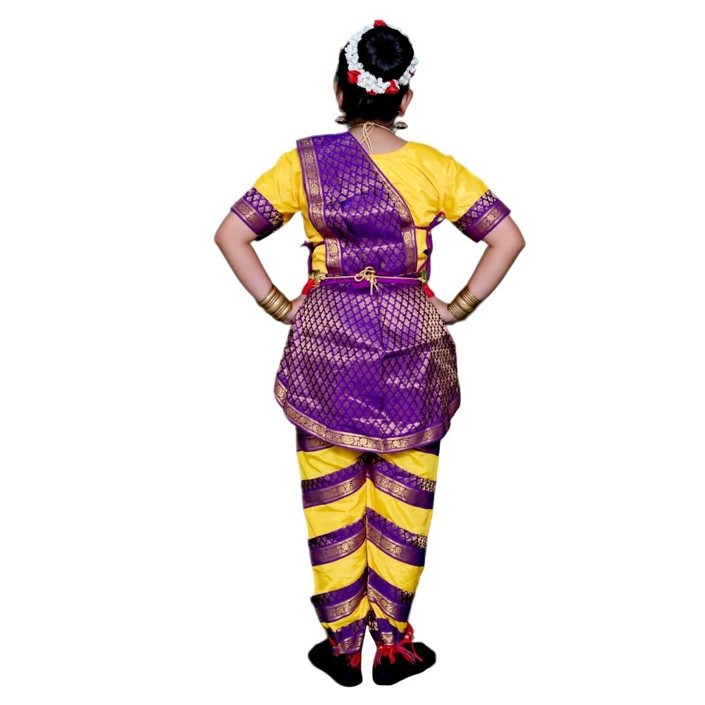 Bharatanatyam Dance Dress In Yellow & Purple Bharatanatyam Dance Dress In Yellow & Purple