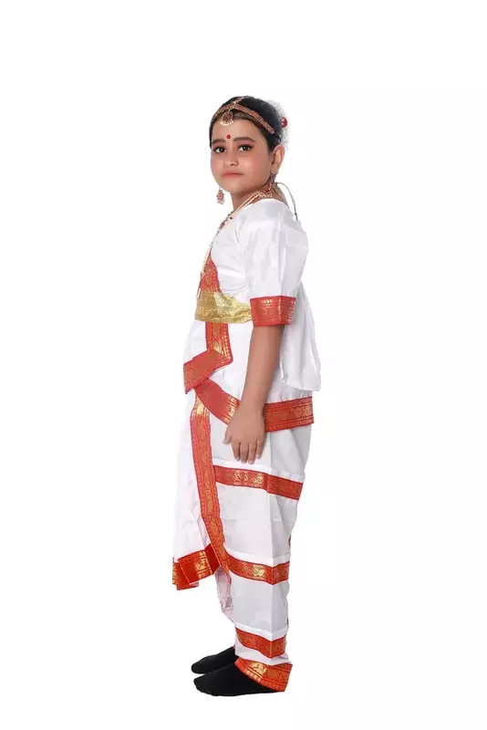 Bharatanatyam Dance Costume – White & Red Traditional Dress for Girls