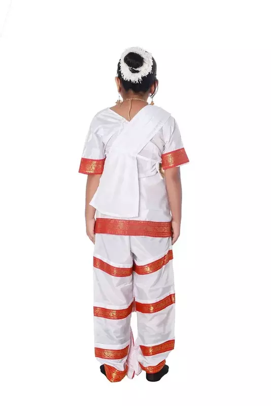 Bharatanatyam Dance Costume – White & Red Traditional Dress for Girls