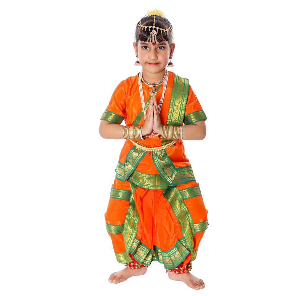 Bharatanatyam Dance Costume in Orange Bharatanatyam Dance Costume in Orange