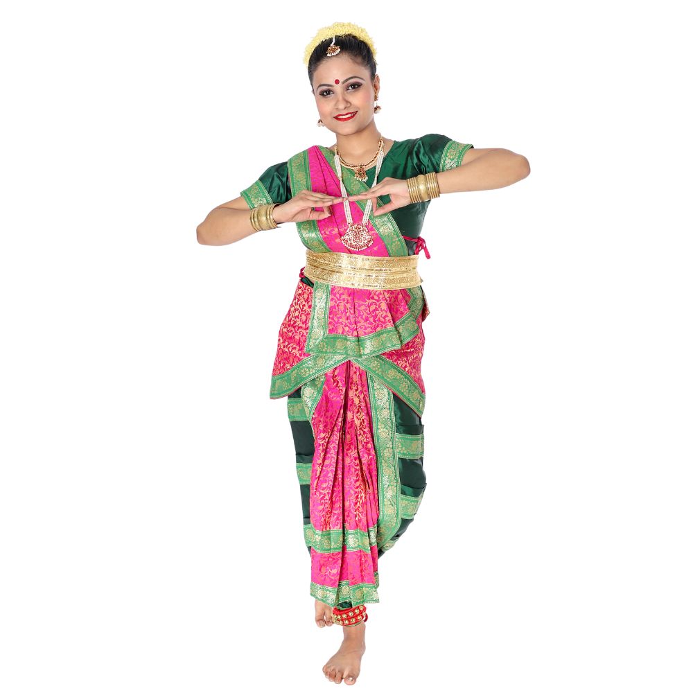 Bharatanatyam Dance Dress in Pink & Green Bharatanatyam Dance Dress in Pink & Green