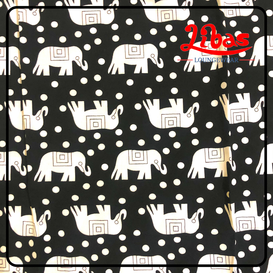 Black & half white geometric elephant printed rayon sleeveless nighty from libas loungewear-SL043