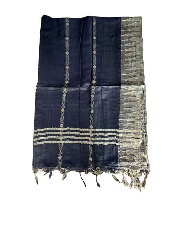 Black Cotton Silk Dupatta with Temple Border