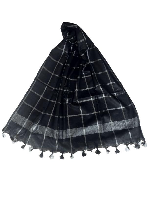 Black Cotton Silk Silver Zari Dupatta