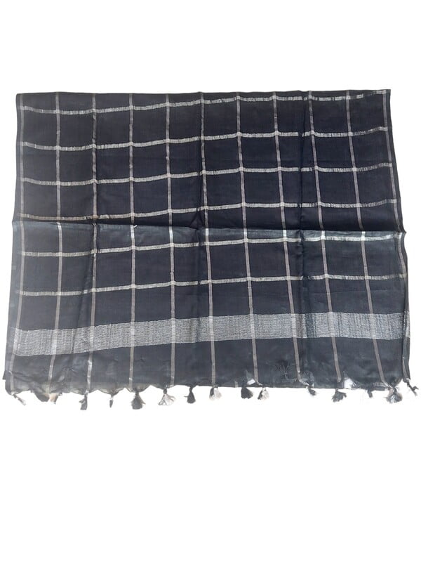 Black Cotton Silk Silver Zari Dupatta