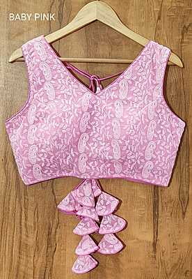 Chikan Sequins Blouse with cotton lining-Pink