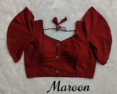Hakoba Plain Blouse with cotton lining-Maroon Hakoba Plain Blouse with cotton lining-Maroon