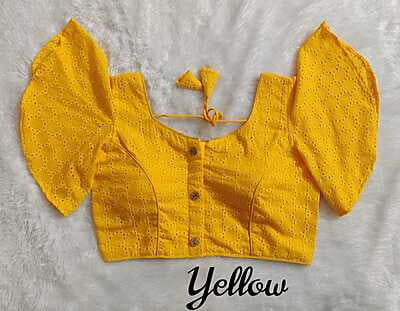 Hakoba Plain Blouse with cotton lining-Yellow Hakoba Plain Blouse with cotton lining-Yellow
