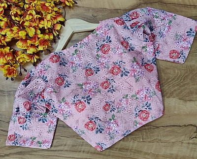 Hakoba Printed Blouse with cotton lining-Pink-Back