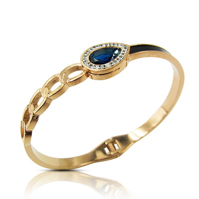 Stainless Steel Bracelet - Blue Stone Embellished Stainless Steel Bracelet - Blue Stone Embellished