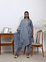 GREY COTTON SALWAR SUIT SET WITH FLORAL PRINT