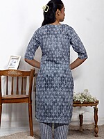 GREY COTTON SALWAR SUIT SET WITH FLORAL PRINT