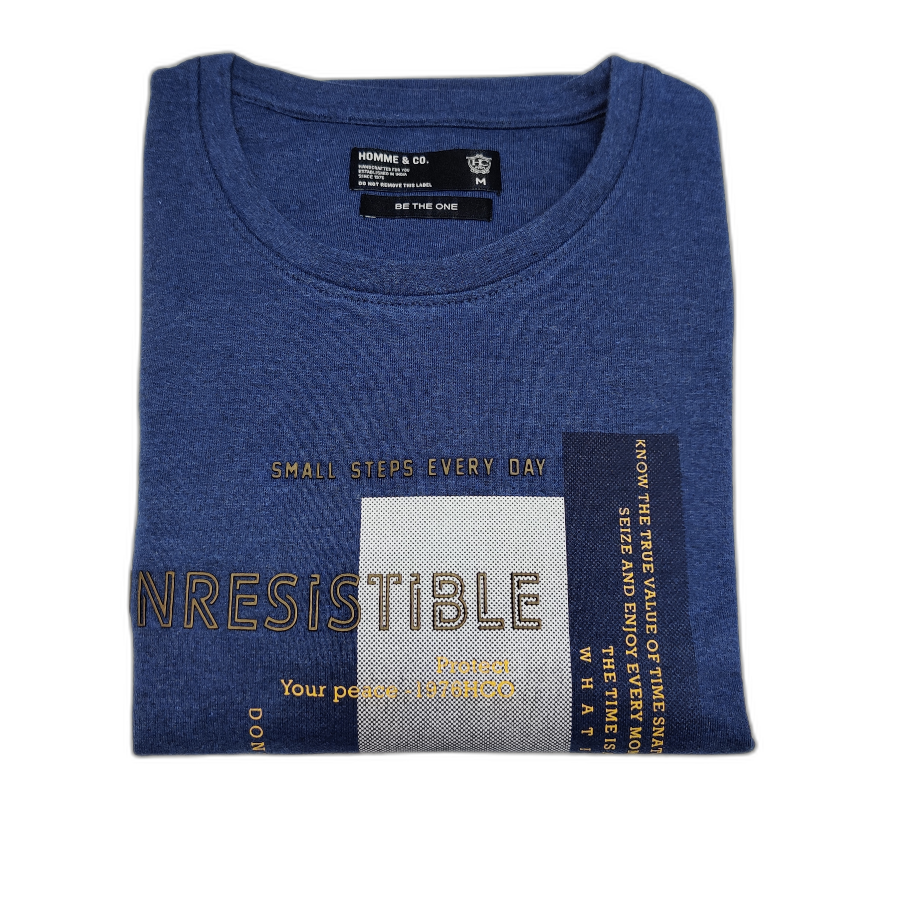 Blue Printed Round Neck Tshirt