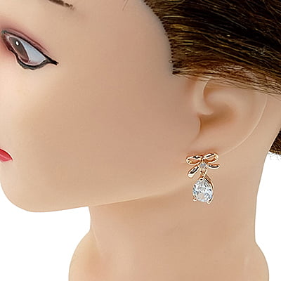 Crystal Stone Teardrop Bow Studded Rose Gold Earrings Crystal Stone Teardrop Bow Studded Rose Gold Earrings