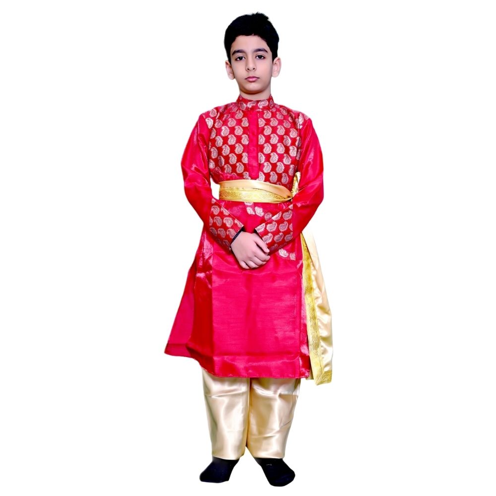 Boy Kathak Dance Costume – Maroon & Golden Fancy Dress